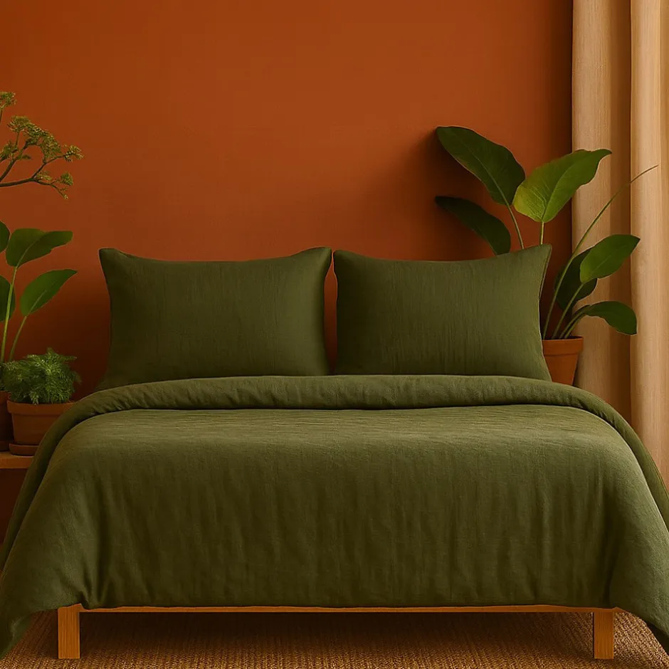 Promolinge Parure de lit en Gaze de Coton 240x260cm 260x240cm Kaki Sale