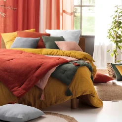 Douceur D'Intérieur Parure de lit en gaze de coton (260x240 cm - Jaune) Outlet