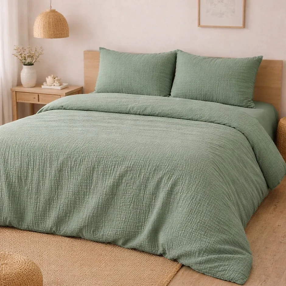 Promolinge Parure de Lit en Gaze de Coton 240 x 220 cm Sauge