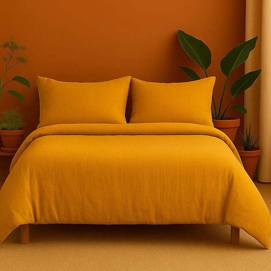 Promolinge Parure de lit en Gaze de Coton 240x260cm 260x240cm jaune