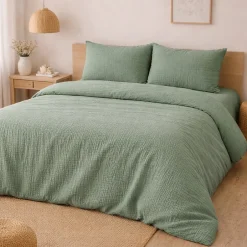 Promolinge Parure de lit en Gaze de Coton 240x260cm 260x240cm Sauge