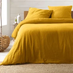 Douceur D'Intérieur Parure de lit en gaze de coton (240x220 cm - Jaune)
