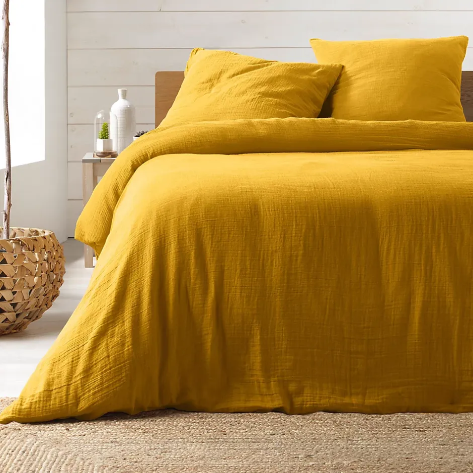 Douceur D'Intérieur Parure de lit en gaze de coton (240x220 cm - Jaune)