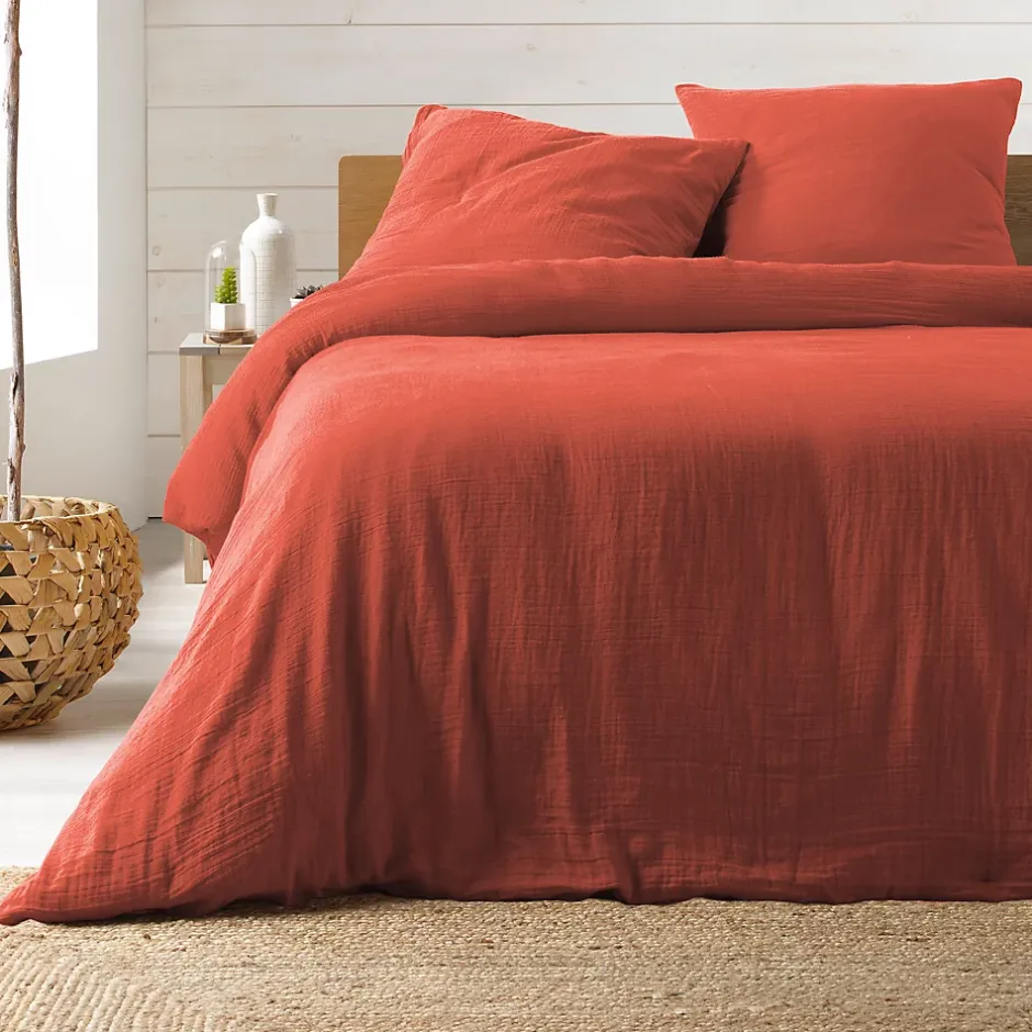 Douceur D'Intérieur Parure de lit en gaze de coton (260x240 cm - Terracotta) Online