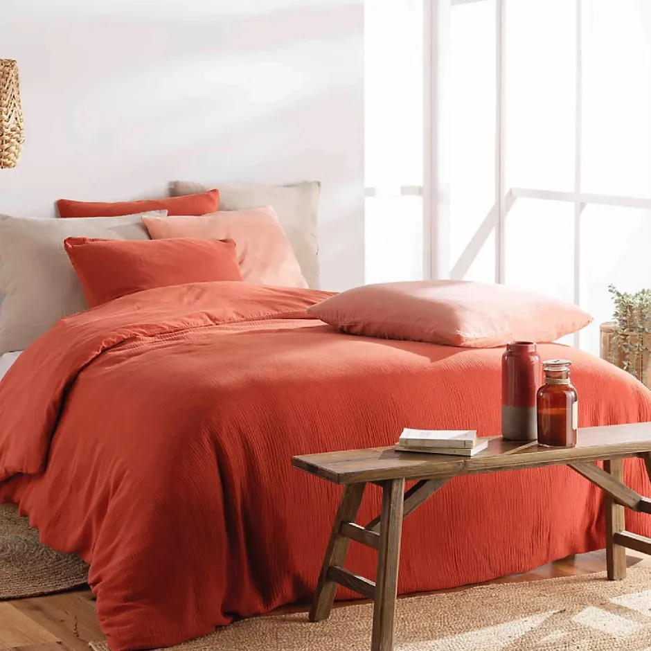 Douceur D'Intérieur Parure de lit en gaze de coton (260x240 cm - Terracotta) Online