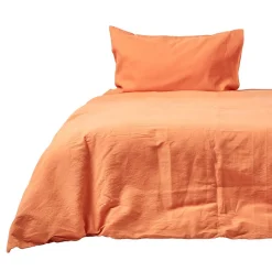 Homescapes Parure de lit en lin lavé orange, 260x220cm -
