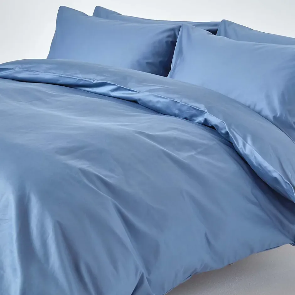 Homescapes Parure de lit en satin de coton égyptien 1000 fils bleu, 230x220cm - Discount
