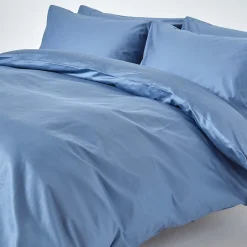 Homescapes Parure de lit en satin de coton égyptien 1000 fils bleu, 200x200cm -