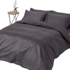 Homescapes Parure de lit en satin de coton égyptien 1000 fils gris foncé, 155x220cm - Discount