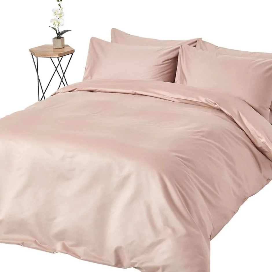 Homescapes Parure de lit en satin de coton égyptien 1000 fils taupe, 200x200cm -