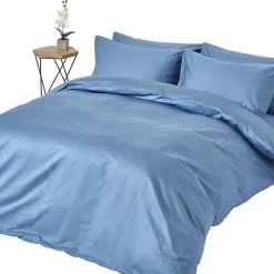 Homescapes Parure de lit en satin de coton égyptien 1000 fils bleu, 135x200cm -