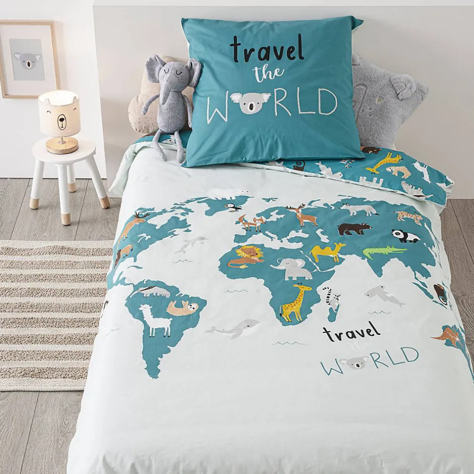 Atmosphera Créateur D'Intérieur Parure de lit enfant Carte du monde - coton 140x200 cm - Atmosphera