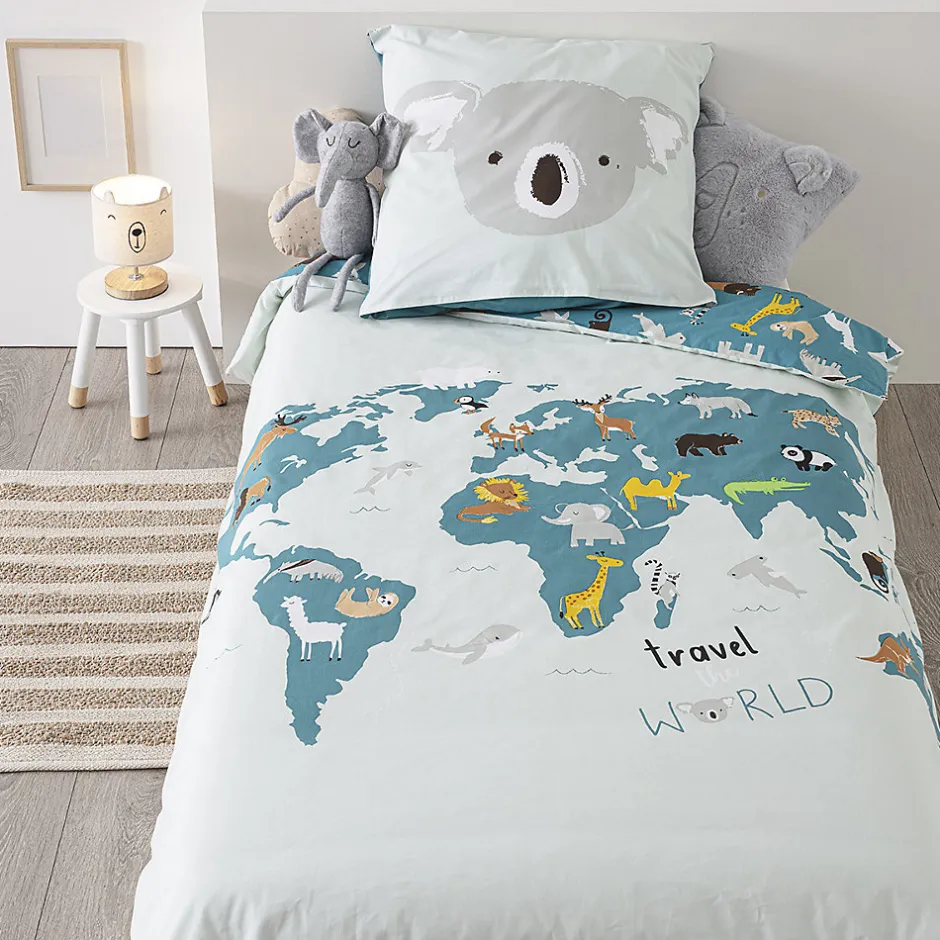Atmosphera Créateur D'Intérieur Parure de lit enfant Carte du monde - coton 140x200 cm - Atmosphera