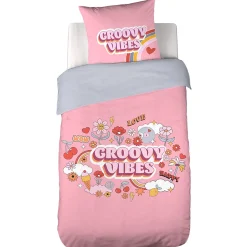 Linnea Parure de lit enfant GROOVY VIBES 140x200 cm en microfibre rose 2 pièces