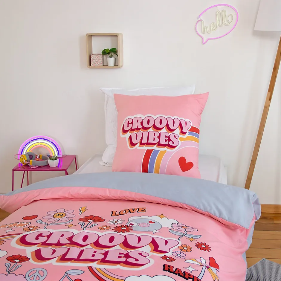 Linnea Parure de lit enfant GROOVY VIBES 140x200 cm en microfibre rose 2 pièces