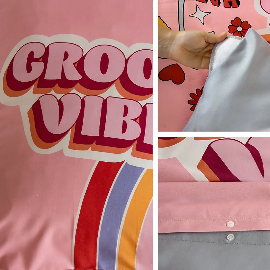 Linnea Parure de lit enfant GROOVY VIBES 140x200 cm en microfibre rose 2 pièces