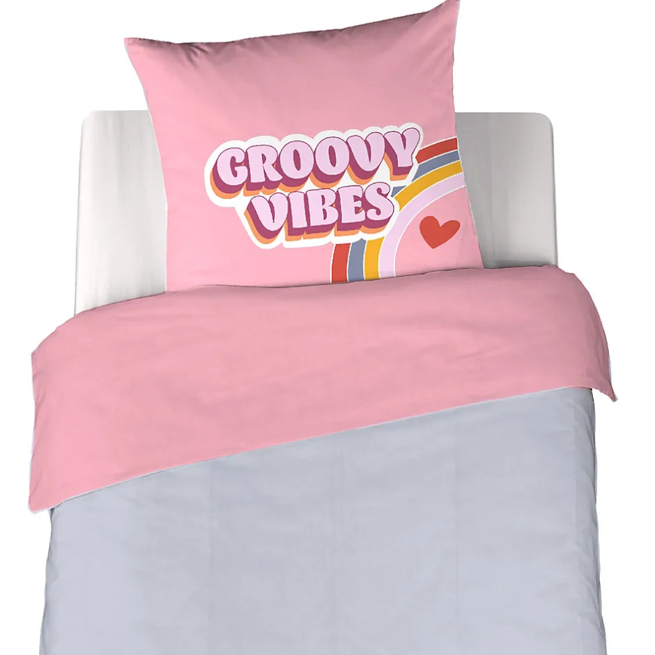 Linnea Parure de lit enfant GROOVY VIBES 140x200 cm en microfibre rose 2 pièces