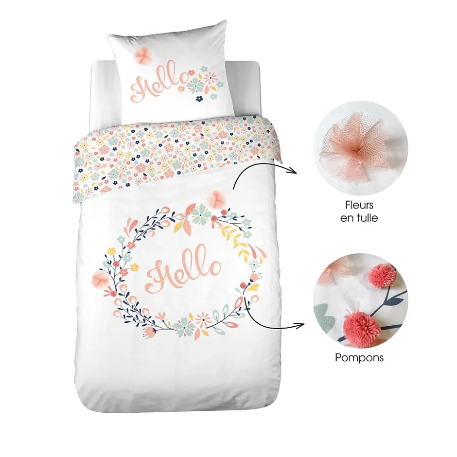 Côté Déco Parure de lit enfant Hello - 100% coton 57 fils/cm² Hot