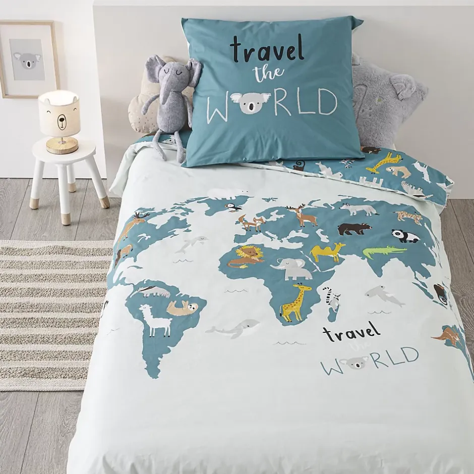 Atmosphera Parure de lit enfant imprimée Carte du Monde Clearance