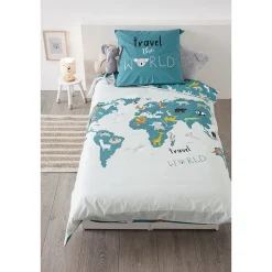 Atmosphera Parure de lit enfant imprimée Carte du Monde Clearance