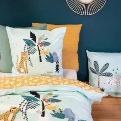 Linnea Parure de lit enfant JUNGLE MANIA 140x200 cm microfibre vert