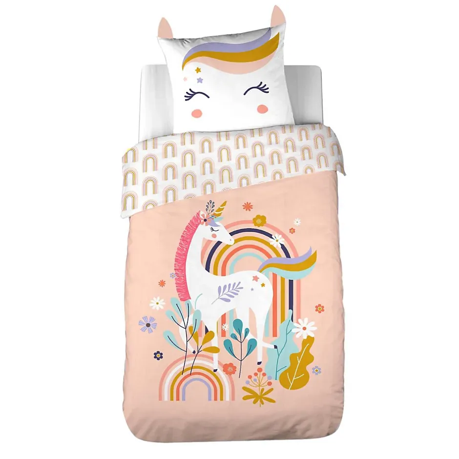 Côté Déco Parure de lit enfant Licorne avec oreilles rembourrées - 100% coton 57 fils/cm² Best