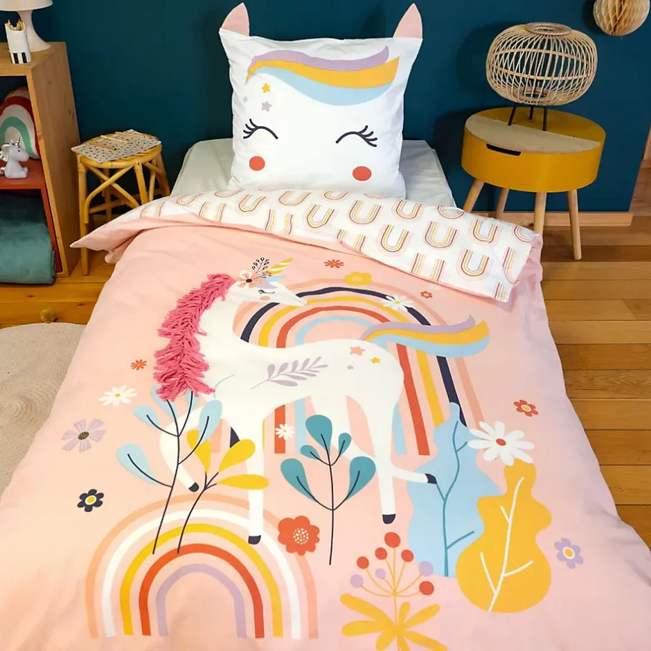 Côté Déco Parure de lit enfant Licorne avec oreilles rembourrées - 100% coton 57 fils/cm² Best