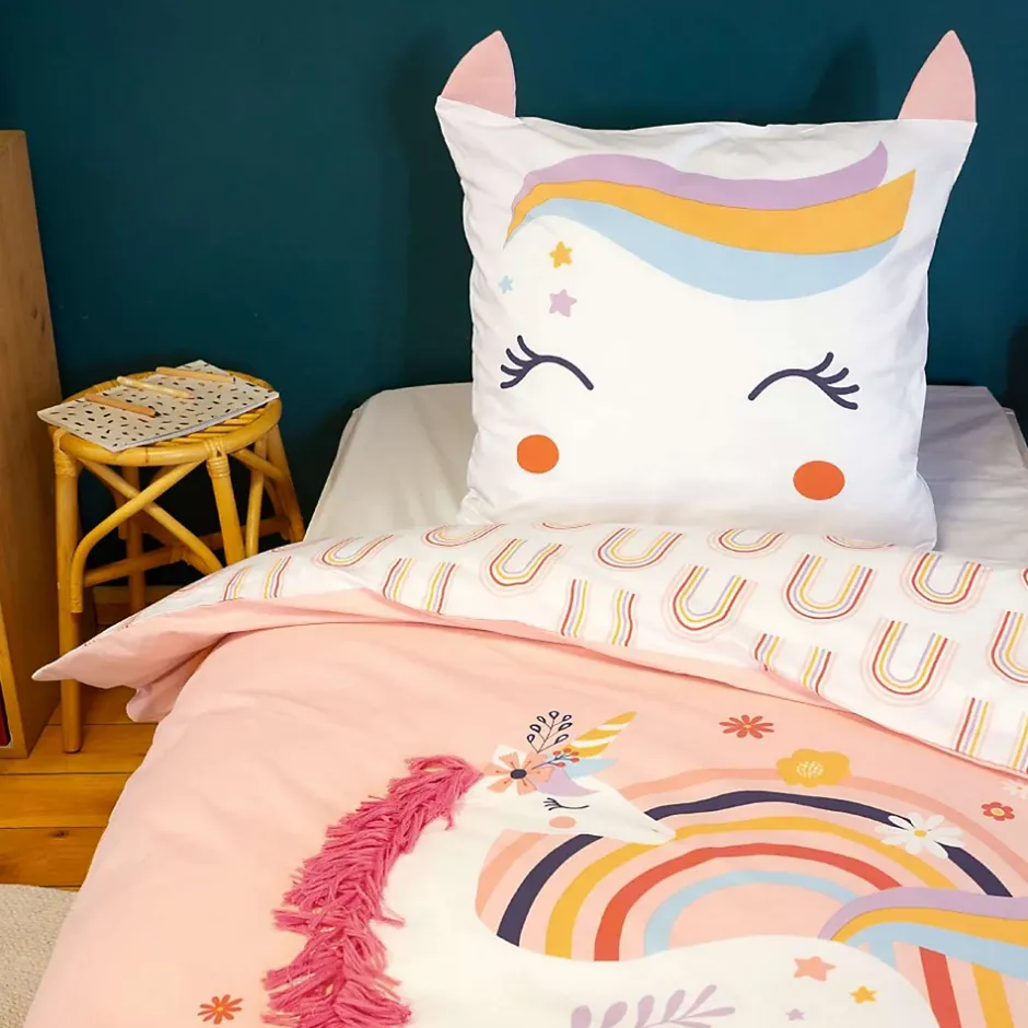 Côté Déco Parure de lit enfant Licorne avec oreilles rembourrées - 100% coton 57 fils/cm² Best