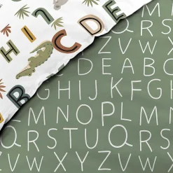 Douceur D'Intérieur Parure de lit enfant TIGRY 140x200 cm 100% coton 1 taie tête de tigre Réversible alphabet & jungle