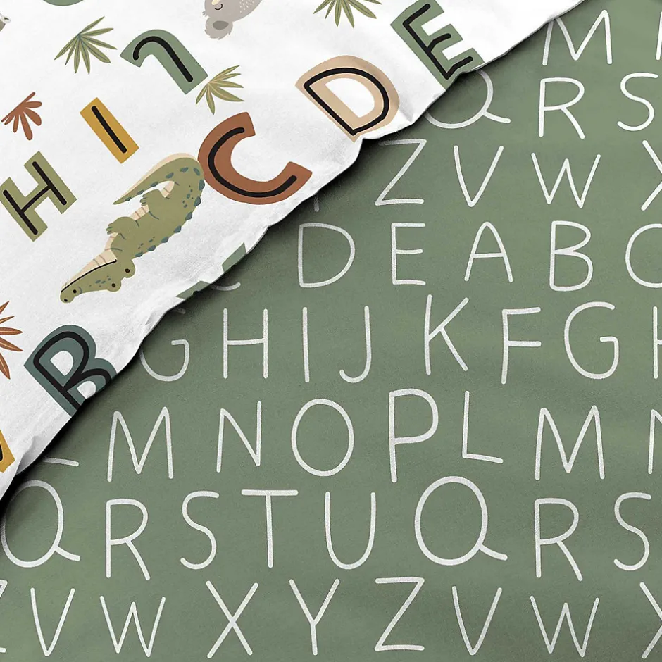 Douceur D'Intérieur Parure de lit enfant TIGRY 140x200 cm 100% coton 1 taie tête de tigre Réversible alphabet & jungle