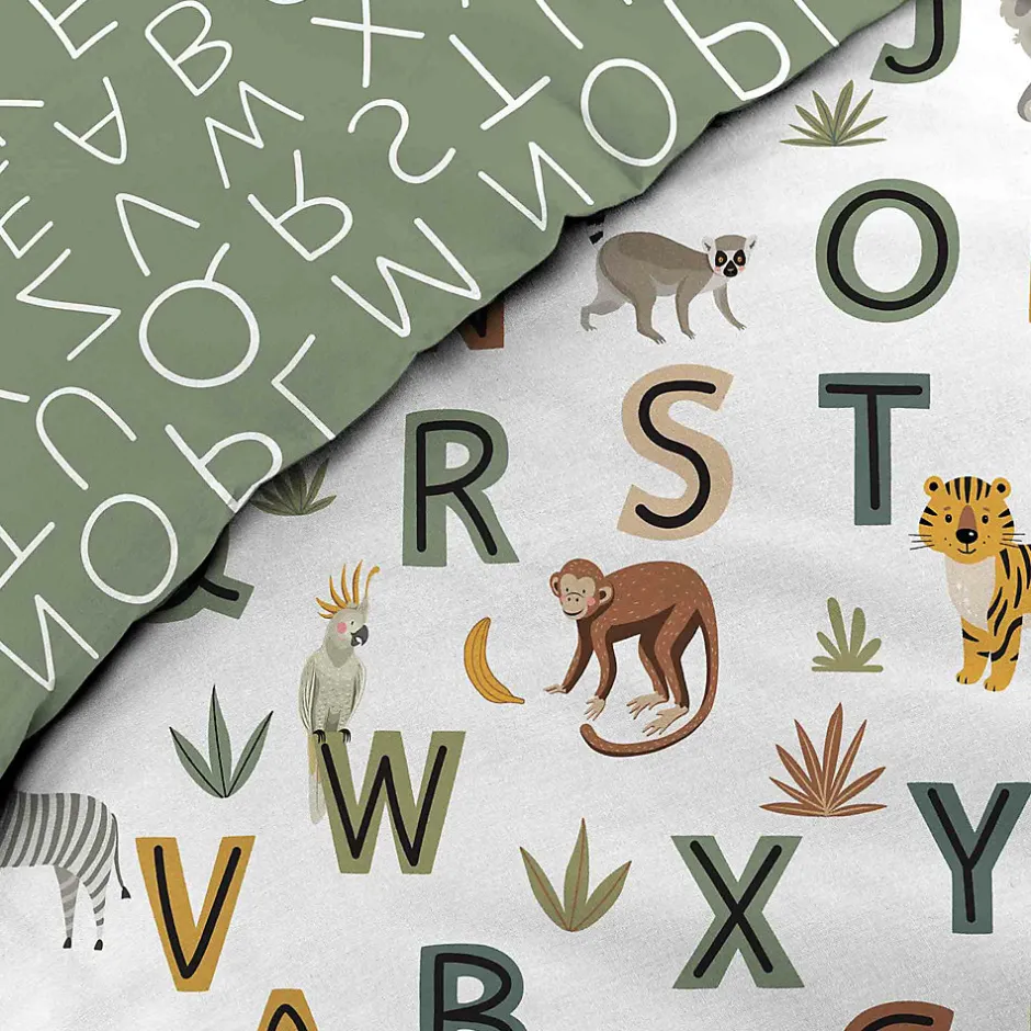Douceur D'Intérieur Parure de lit enfant TIGRY 140x200 cm 100% coton 1 taie tête de tigre Réversible alphabet & jungle