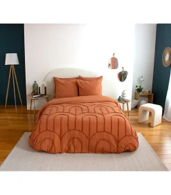 Côté Déco Parure de lit FAR- 240x220 cm - Coton lavé tufté - 52 fils,cm² - 220x240cm - Terre cuite