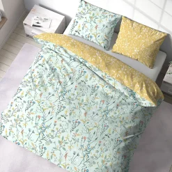 Linnea Parure de lit FLORISSANE 240x220 cm 100% polyester microfibre vert 3 pièces New
