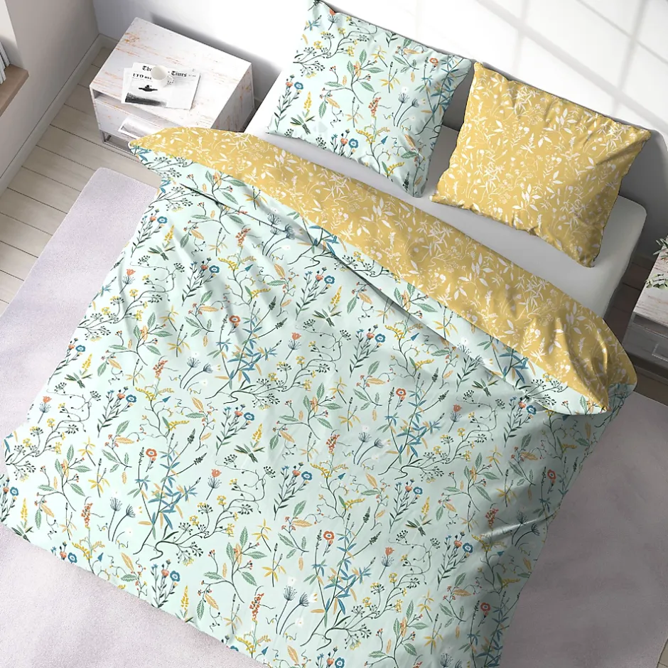 Linnea Parure de lit FLORISSANE 240x220 cm 100% polyester microfibre vert 3 pièces New