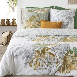 Atmosphera Parure de Lit imprimé Monstera en 240 x 220 New
