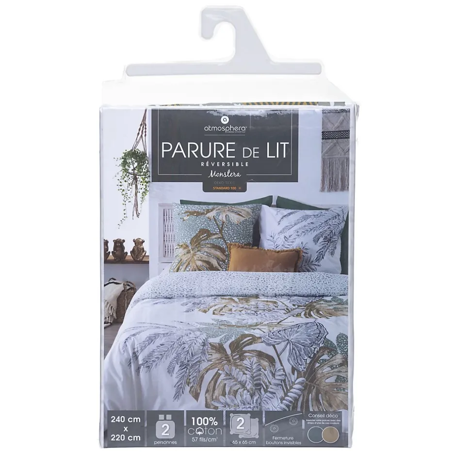 Atmosphera Parure de Lit imprimé Monstera en 240 x 220 New