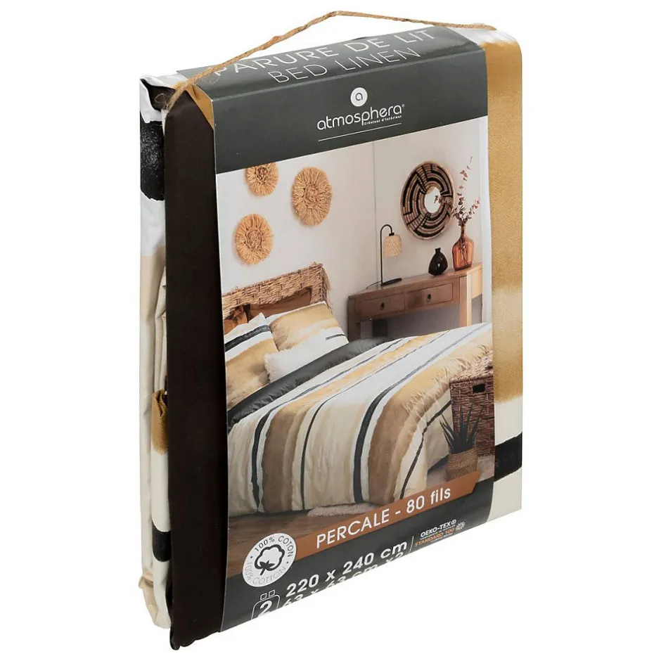 Atmosphera Créateur D'Intérieur Parure de lit imprimée Hana - percale - jaune ocre - 240x220 cm - Atmosphera