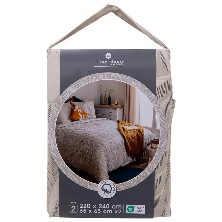 Atmosphera Créateur D'Intérieur Parure de lit imprimée Nalh 240x220cm beige lin - Atmosphera
