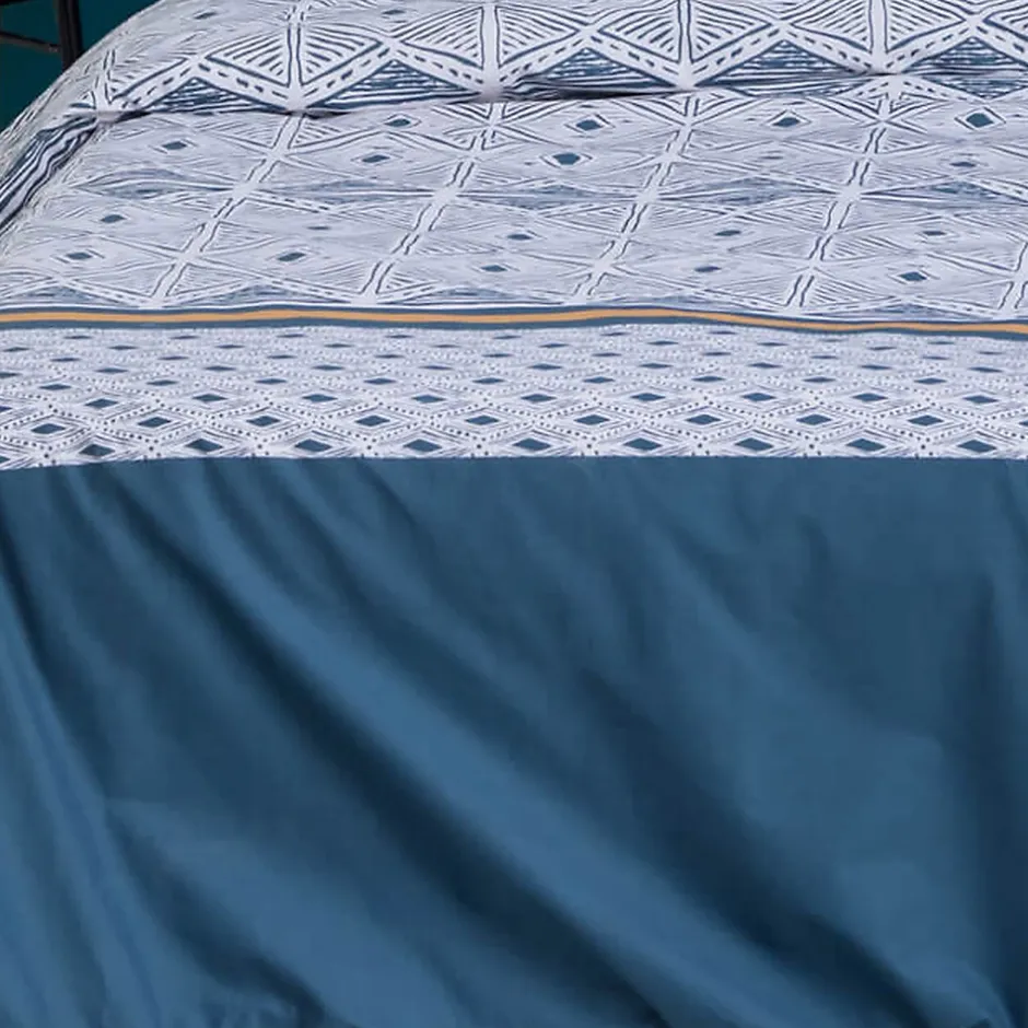 Atmosphera Créateur D'Intérieur Parure de lit imprimée Tihora - percale - bleu - 240x220 cm - Atmosphera