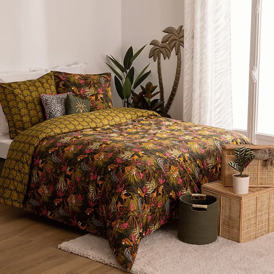 Atmosphera Créateur D'Intérieur Parure de lit imprimée Tropical boudoir 240x220cm vert kaki - Atmosphera New