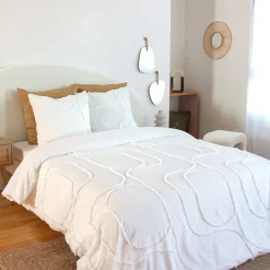 Côté Déco Parure de lit JAJA - 240x220 cm - Coton BCI lavé tufté - 52 fils,cm² - Blanc - 220x240cm - Blanc
