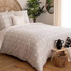 Atmosphera Créateur D'Intérieur Parure de lit Kain coton blanc/noir 240x220cm - Atmosphera
