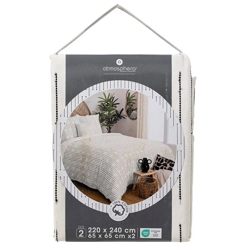 Atmosphera Créateur D'Intérieur Parure de lit Kain coton blanc/noir 240x220cm - Atmosphera