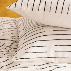 Atmosphera Créateur D'Intérieur Parure de lit Kain coton blanc/noir 240x220cm - Atmosphera