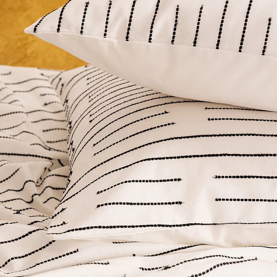 Atmosphera Créateur D'Intérieur Parure de lit Kain coton blanc/noir 240x220cm - Atmosphera