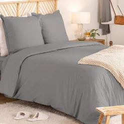 Atmosphera Créateur D'Intérieur Parure de lit Landiha Percale gris 240x220cm - Atmosphera Best