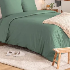 Atmosphera Créateur D'Intérieur Parure de lit Landiha Percale vert jade 240x220cm - Atmosphera