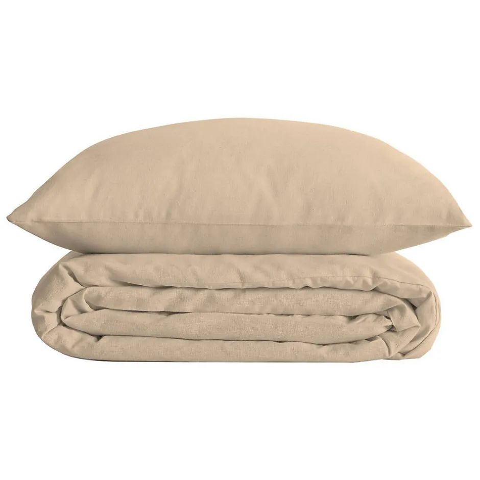 Atmosphera Créateur D'Intérieur Parure de lit Landiha Percale beige lin 260x240cm - Atmosphera