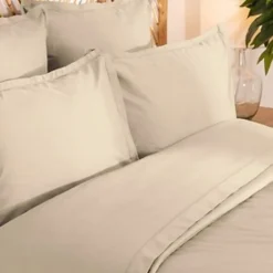 Atmosphera Créateur D'Intérieur Parure de lit Landiha Percale beige lin 260x240cm - Atmosphera