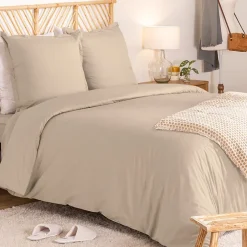 Atmosphera Créateur D'Intérieur Parure de lit Landiha Percale beige lin 240x220cm - Atmosphera Best